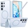 TORRAS Strong Magnetic Seamless Stand for Samsung Galaxy S25 Ultra Case Fit for MagSafe MilGrade Drop Protection Kickstand for Samsung Galaxy S25 Ultra Case Translucent BackSilverblue Edge