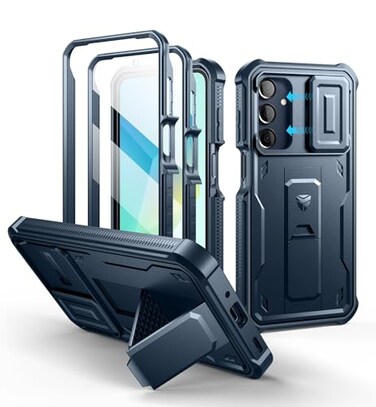 Dexnor for Samsung Galaxy A165G Phone Case 2 Front Frame Builtin Magnetic Slide Camera Cover Kickstand Heavy Duty Protection Shockproof Case with Screen Protector 67 inch Navy Blue