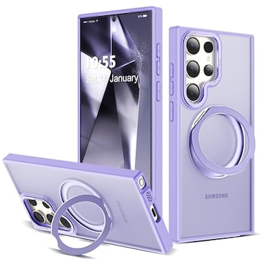 Zalinbo Compatible with Samsung Galaxy S22 S23 Ultra Case with 360Rotatable Magnetic Ring Stand Compatible with MagSafe Military Protection Shockproof Translucent Phone CasePurple