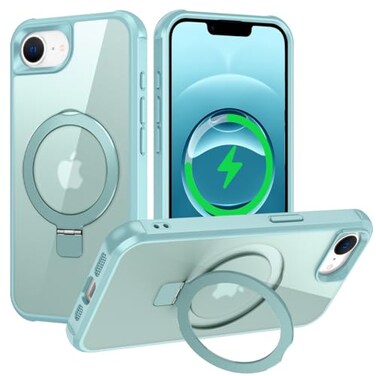 CHAOFEnG Magnetic Compatible with iPhone 17E 16E Case with Stand Military Grade Drop TestedCompatible with Magnet Ring Translucent Slim Hard Back Soft Edge Teal Green