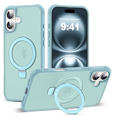 SKYLMW Compatible with iPhone 16 Plus Case with Invisible Magnetic ORing Stand MilitaryGrade Translucent Case for iPhone 16 Plus 67 Compatible with MagSafeGreat Grip Feeling Blue