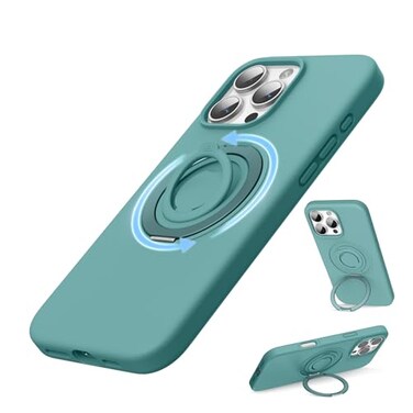 SURPHY 360 Magnetic Stand for iPhone 16 Pro Max Case with Finger Ring Compatible with MagSafe Ring Stand and Finger Ring Phone Case for 16 Pro Max 69 inch 2024 Green