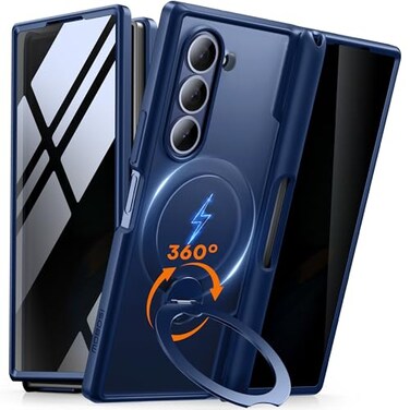 MOBOSI for Z Fold 6 Case with Rotatable Ring Stand Privacy Screen Protector Compatible with Magsafe 18FT MILGrade Protection Magnetic Shockproof Slim Case for Samsung Galaxy Z Fold6 Blue
