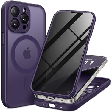 BERFY for iPhone 14 Pro Max Case Compatible with MagSafe Builtin Privacy Screen Protector Camera Protection Shockproof Full Body Phone Case 67 Translucent Purple