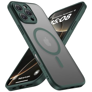 CellEver Strong Magnetic for iPhone 16 Pro Max Case with Camera Control Capture Button Camera Protection Military Drop Protection Compatible with MagSafe Slim Translucent Matte Cover Dark Green