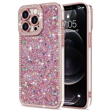 Lafunda for iPhone 12 Pro Max Case Glitter Luxury Shiny Bling Sparkly Bumper Cover with Crystal Diamonds for Women Girls Soft Slim Shockproof Protective Phone Case for iPhone 12 Pro Max 67 Pink