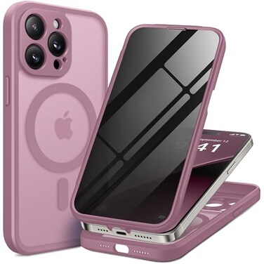 BERFY for iPhone 14 Pro Max Case Compatible with MagSafe Builtin Privacy Screen Protector Camera Protection Shockproof Full Body Phone Case 67 Translucent Palevioletred