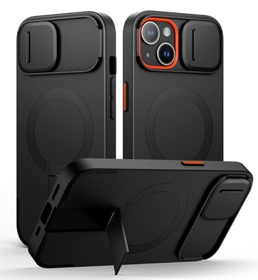 SURITCH for iPhone 1314 Case with Magnetic Camera Slide Cover and Adjustable Kickstand Compatible with MagSafe Shockproof Bumper Case Slim Protective Cover for iPhone 1314 61 Inch Black