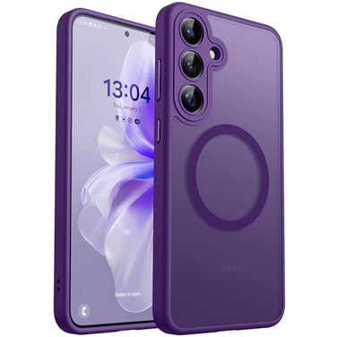 CANSHN Designed for Samsung Galaxy S25 Case 2025 Full Camera Protection Compatible with Magsafe Translucent Matte Back Protective Phone Cover Deep Purple