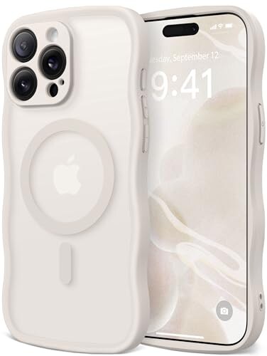 CAPRARO Cute for iPhone 13 Pro Max Case Compatible with MagSafe Curly Wave Edge Full Camera Protection 14 FT Drop Protection Magnetic Phone Case for 13 Pro Max 67 Inch Stone