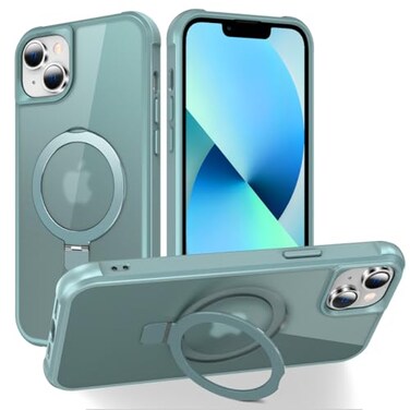 CHAOFEnG Magnetic Compatible with iPhone 13 Case with Stand Military Grade Drop TestedCompatible with Magnet Ring Translucent Slim Hard Back Soft Edge Teal Green