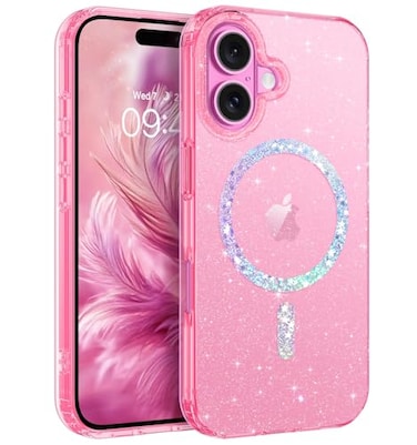 BENTOBEN Magnetic for iPhone 16 Plus Case Clear Crystal Glitter 16Plus Phone Case Compatible with MagSafe Shockproof Sparkly Cute Women Girl Cover for iPhone 16Plus 67 inch Hot Pink Glitter