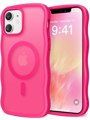 CAPRARO Cute for iPhone 12 Case iPhone 12 Pro Case Compatible with MagSafe Curly Wave Edge Camera Protection 14 FT Drop Protection Magnetic for iPhone 1212 Pro Hot Pink
