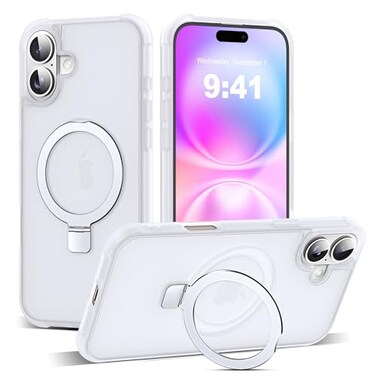 SKYLMW Compatible with iPhone 16 Plus Case with Invisible Magnetic ORing Stand MilitaryGrade Phone Case for iPhone 16 Plus 67 Compatible with MagSafeGreat Grip FeelingTranslucent