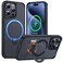 FlyReal Designed for iPhone 15 Pro Max Case with 360 Magnetic Stand Carbon Fiber Phone Case Compatible with Magsafe 16FT Military Protection with Stand Ring 67 Black