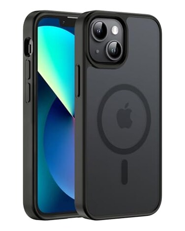 H HUALELE Hualele Magnetic for iPhone 14 Case iPhone 13 CaseCompatible with MagSafe Military Grade Dropproof Translucent Matte Hard Back Soft Edge Slim Phone Case iPhone 1314Black