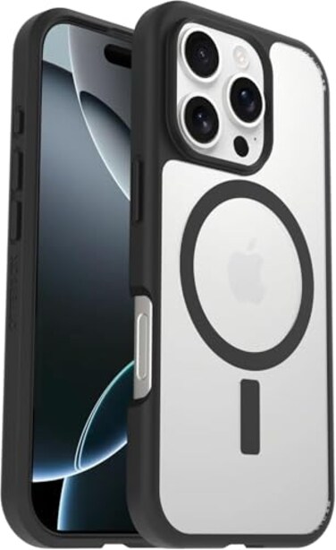OtterBox iPhone 16 Pro Only React Series Case Black Crystal ClearBlack Snaps to MagSafe UltraThin NonRetail Packaging