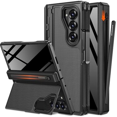 NINKI for Samsung Galaxy Z Fold 6 Case with S Pen Holder Invisible KickstandBuilt in Privacy Screen Protector and HingeShockproof Phone Cover for Samsung Z Fold 6 Case with Slim S Pen Slot Black