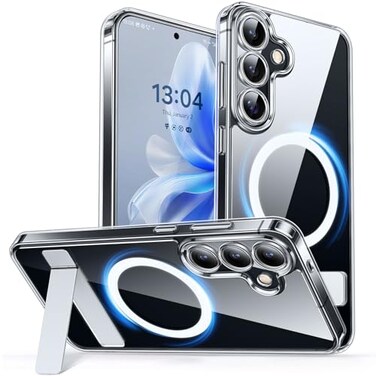 CANSHN Strong Magnetic Seamless Stand Designed for Samsung Galaxy S25 Plus Case 2025 Adjustable Kickstand Compatible with Magsafe Crystal Clear