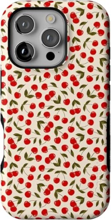 Casely iPhone 16 Pro Case Cherry on Top Red Cherries Bold Protective Design Compatible with MagSafe