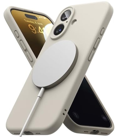 Ringke for iPhone 16 Case Silicone Magnetic Compatible with MagSafe Feels Velvety Slim Cute Soft Phone Cover for Women Men Stone