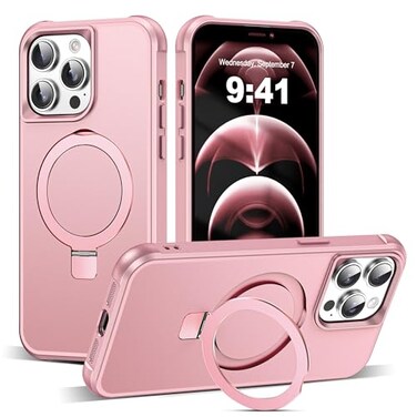 SKYLMW Compatible with iPhone 12 Pro Max Case iPhone 13 Pro Max Case 67 with Magnetic ORing Stand Compatible with MagSafeGreat Grip Feeling Rose Gold