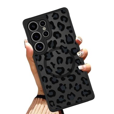 OOK Case Fit for Samsung Galaxy S25 Ultra 69 Inch Wireless Charging Compatible Black Leopard Print Design Translucent Phone Cover Soft TPU Hard PC AntiScratch Shockproof Magnetic Case for Women
