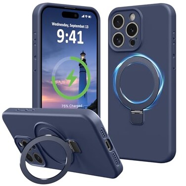 Vanxiliiy Compatible with iPhone 13 Pro Max Case Stand Slim Full Camera Protection Liquid Silicone Phone Case Suitable for iPhone 13 Pro Max Compatible with MagSafe Ring Magnetic Kickstand Dark Blue