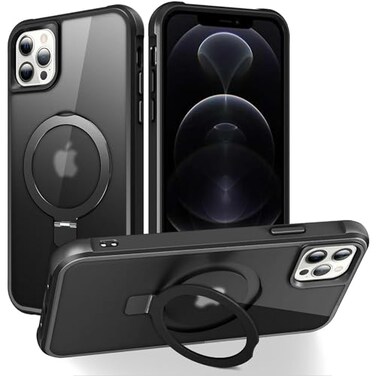 SKYLMW Compatible with iPhone 12 Case iPhone 12 Pro Case with Invisible Magnetic ORing Stand Translucent Phone Cases 61 Compatible with MagSafeGreat Grip Feeling Black