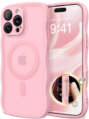 CAPRARO for iPhone 16 Pro Case for Women Girls Upgraded Full Camera Protection Compatible with MagSafe Cute Wave Translucent Matte Phone Case for iPhone 16 Pro Peach Pink