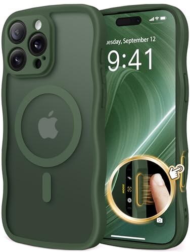 CAPRARO for iPhone 16 Pro Case for Women Girls Upgraded Full Camera Protection Compatible with MagSafe Cute Wave Translucent Matte Phone Case for iPhone 16 Pro Deep Green