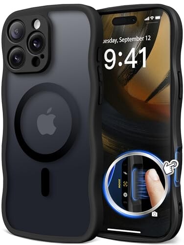 CAPRARO for iPhone 16 Pro Max Case for Women Girls Upgraded Full Camera Protection Compatible with MagSafe Cute Wave Translucent Matte Phone Case for iPhone 16 Pro Max Black