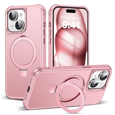 SKYLMW Compatible with iPhone 15 Plus Case with Invisible Magnetic ORing Stand MilitaryGrade Case for iPhone 15 Plus 67 Compatible with MagSafeGreat Grip Feeling Rose Gold
