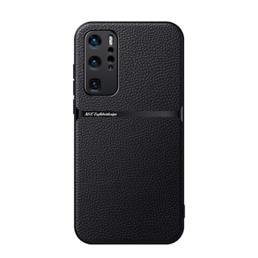 Kepuch Case Compatible for Huawei P40 Pro Litchi Grain Magnetic Holder Builtin Metal Plate Cover Bumper Black