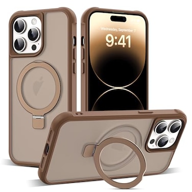 SKYLMW Compatible with iPhone 14 Pro Max Case with Invisible Magnetic ORing Stand MilitaryGrade Translucent Case for iPhone 14 ProMax 67 Compatible with MagSafeGreat Grip FeelingDesert Brown
