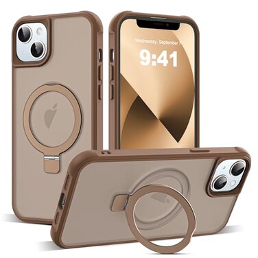 SKYLMW Compatible with iPhone 13 Case iPhone 14 Case with Invisible Magnetic ORing Stand Translucent Phone Cases for 13 14 61 Compatible with MagSafeGreat Grip Feeling Desert Brown