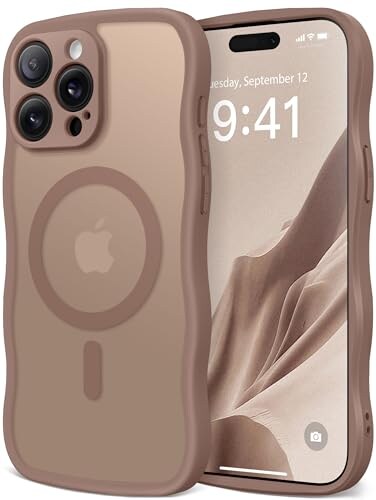 CAPRARO Cute for iPhone 14 Pro Max Case Compatible with MagSafe Curly Wave Edge Full Camera Protection 14 FT Drop Protection Magnetic Phone Case for 14 Pro Max 67 Inch Brown