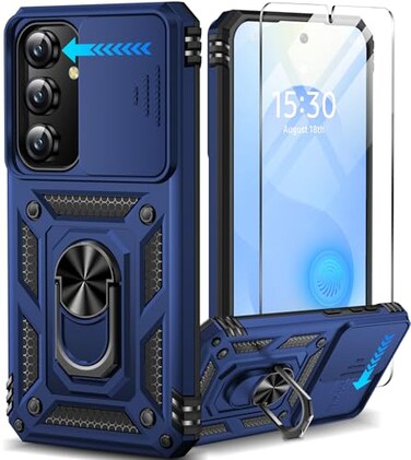 Taisairu for Samsung Galaxy S24Samsung Galaxy S25 Case with Screen Protector Slide Camera Lens Cover Builtin Ring Stand Protective Phone Case for Samsung S25 CaseSamsung S24 Case Blue