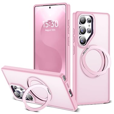 Zalinbo for Samsung Galaxy S25 Ultra Case with 360Rotatable Magnetic Ring Stand Compatible with MagSafe Military Protection Shockproof Matte Translucent Phone Cases for S25 Ultra 69Pink