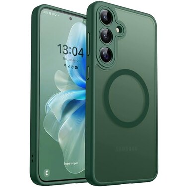CANSHN Designed for Samsung Galaxy S25 Plus Case 2025 Full Camera Protection Compatible with Magsafe Translucent Matte Back Protective Phone Cover Deep Green