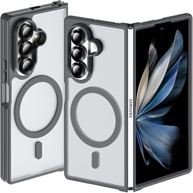 Hensinple for Samsung Galaxy Z Fold 7 Case MagneticZ Fold 7 Case Compatible with MagSafe Translucent Matte Military Grade Drop Proof Protection Shockproof Hard PC Rugged Phone CoverGray