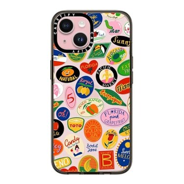 CASETiFY Compact iPhone 15 Case 4 ft 2X Military Grade Drop ProtectionSlimLightweight Fruit Stickers Clear Black
