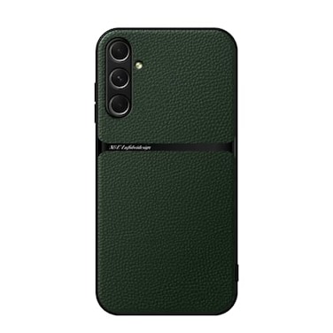 Kepuch Case Compatible for Samsung Galaxy S24 FE Litchi Grain Magnetic Holder Builtin Metal Plate Cover Bumper Green