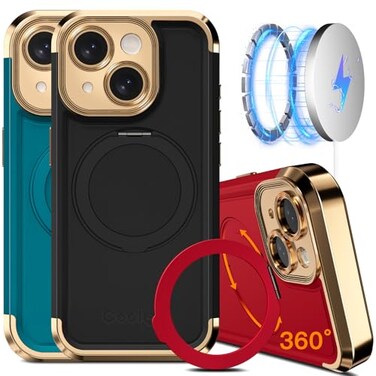 COOLQO for iPhone 13 Case 61 Upgraded 360 Spin Magnetic Stand Compatible with MagsafeMilitary Protection Plating Matte ScratchResistant Back Protective Shockproof Phone Case Black Gold