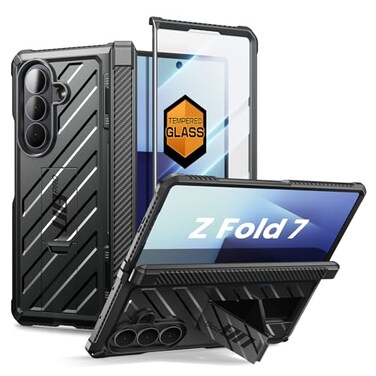 SUPCASE for Samsung Galaxy Z Fold 7 Case with Kickstand UB Pro Builtin Tempered Glass Screen Protector Hinge Coverage MilitaryGrade Protection FullBody HeavyDuty Rugged Phone Case Black