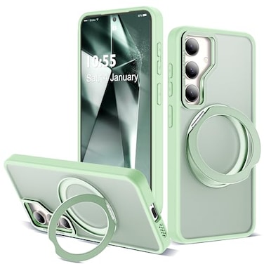 Zalinbo for Samsung Galaxy S25 Case with 360Rotatable Magnetic Ring Stand Compatible with MagSafe Military Protection Shockproof Matte Translucent Phone Cases for Samsung Galaxy S25Green