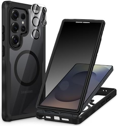 CENHUFO Magnetic Privacy for Samsung Galaxy S25 Ultra Case Full Body Phone Case with Builtin 9H Tempered Glass Privacy Screen Protector and Camera Lens Cover Shockproof Protective Bumper Black