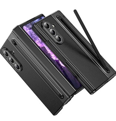 Hovisi for Samsung Galaxy Z Fold 7 Case with S Pen with Hinge Protective Screen Protector Leather Back Case Protective Phone Case for Samsung Z Fold 7 5G Phone Case with S Pen Black