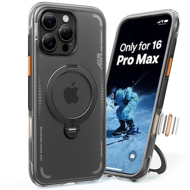 TORRAS Ostand Q3 Air for iPhone 16 Pro Max Case with 360 Magnetic Stand Fit for MagSafe Military Grade Drop Tested Camera Control Button Shockproof Phone Case for iPhone 16 Pro Max 69 Black