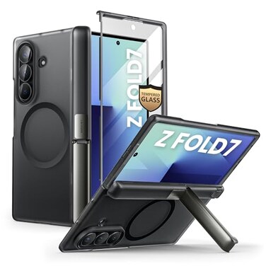 i-Blason iBlason for Samsung Galaxy Z Fold 7 Case 9H Tempered Glass Screen Protector MagSafe Compatible Hinge Protection Kickstand FullBody Protective Magnetic Phone Case for Z Fold 7 Frost Black